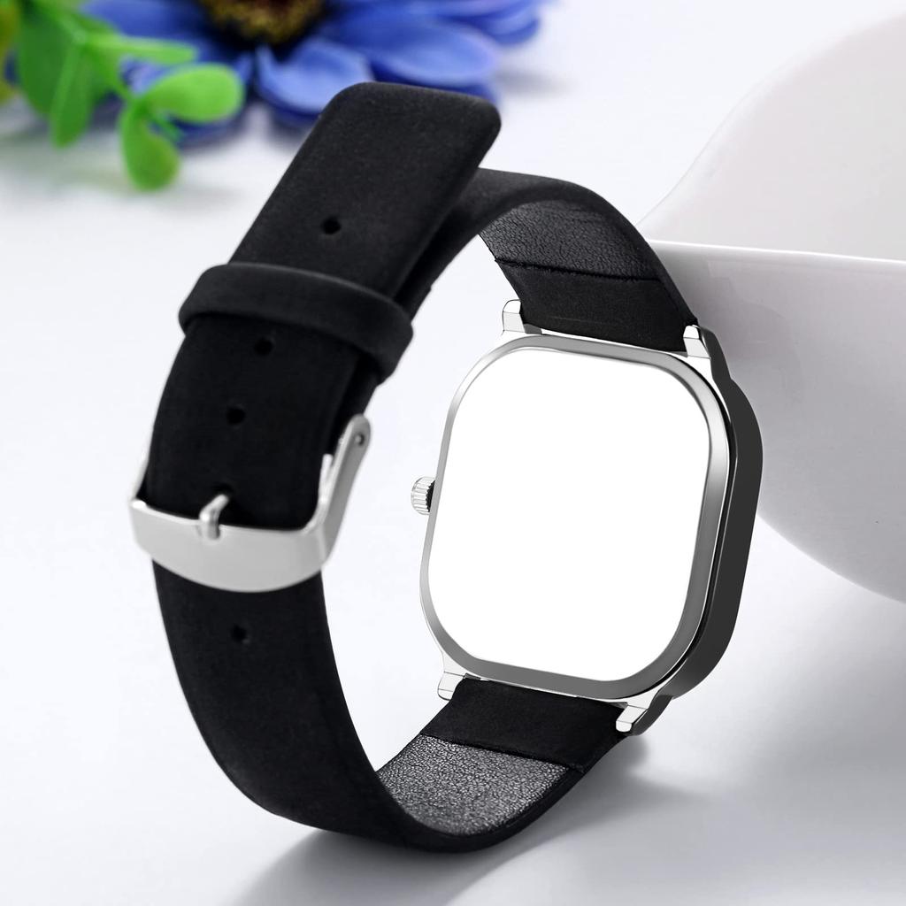 Skórzany zegarek na rękę dla mężczyzn i antyczny rzymski alfabet analogowy kwadratowy i prezent dla niego lub dla niej kobiety, wyświetlacz, kształt, wodoodporny, zegarek męski damski,