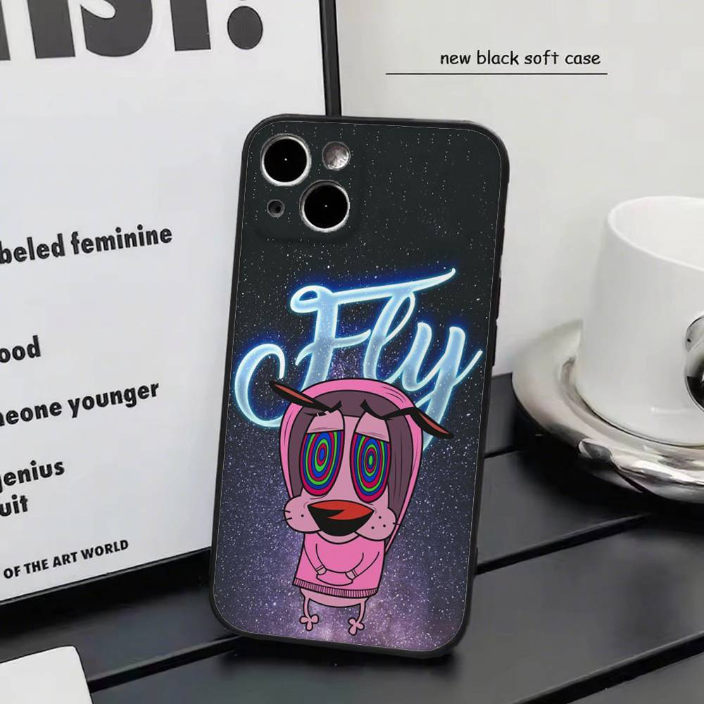 Cartoon Courage The Cowardly Dog-G For iPhone 13,17,11,12,16,14,15,Plus,Pro Max Soft Silicone Black Phone Case