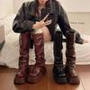 Thick Soled High Leg Boots for Women  New Autumn and Winter Brown Long Leg Boots, Pants Boots, Small Knight Boots