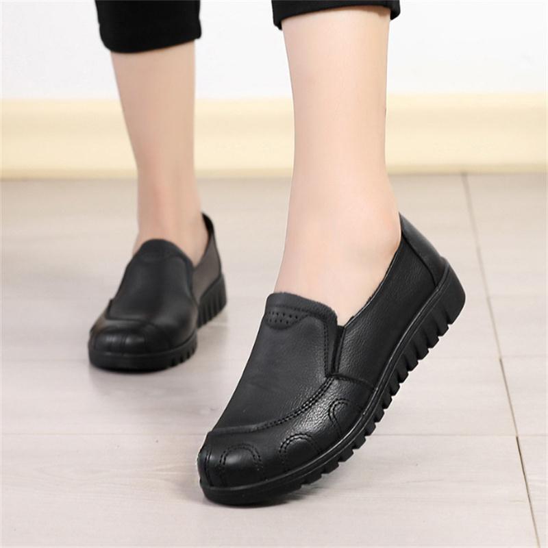 Fashion New Women's Single Shoes Genuine Leather Wedge Heel Women's Shoes Soft Sole Middle-aged Elderly Flat Cowhide Mother's Shoes