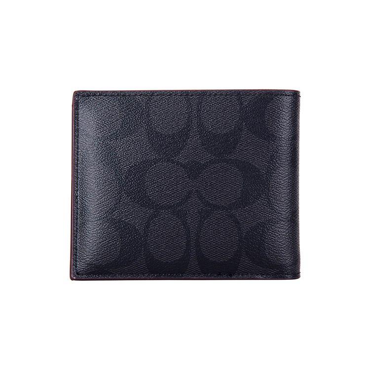 Coach 3 In 1 Wallet 11 Classic Monogram Double Fold Short Wallet With Detachable Card Holder Leather Men Wallets Black Gray 25519-N3A Basic Set (Bag+Dust Bag)
