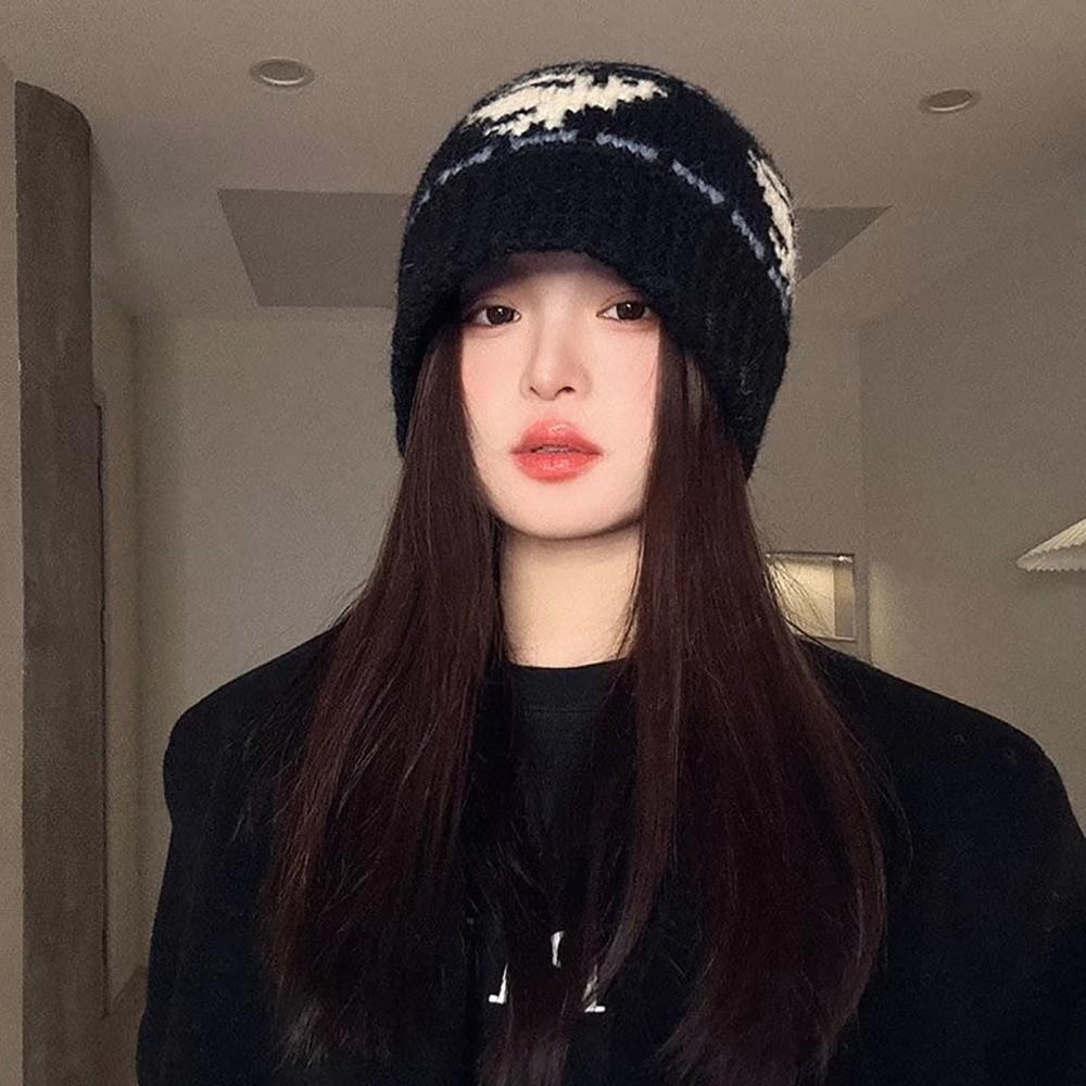 Vintage Jacquard Beanie Hats Wool Outdoor Fleece Sports Hat Fashion Women Fisherman Cap