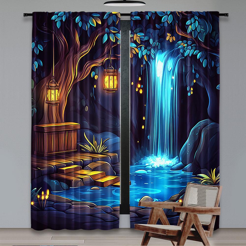Fantasy Curtain Enchanted Forest Cave Waterfall Magic Tree Bedroom Living Room Dining Curtains Set Of 2 Made Polyester Sitting Decor