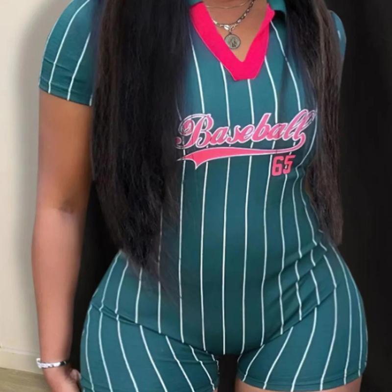 European and American summer street tight sports printed jumpsuit