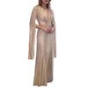Women's Sequin Prom Dress Long Cape Sleeve Front Twist Knot Maxi Dress Sparkly V Neck Formal Evening Party Wedding Gown