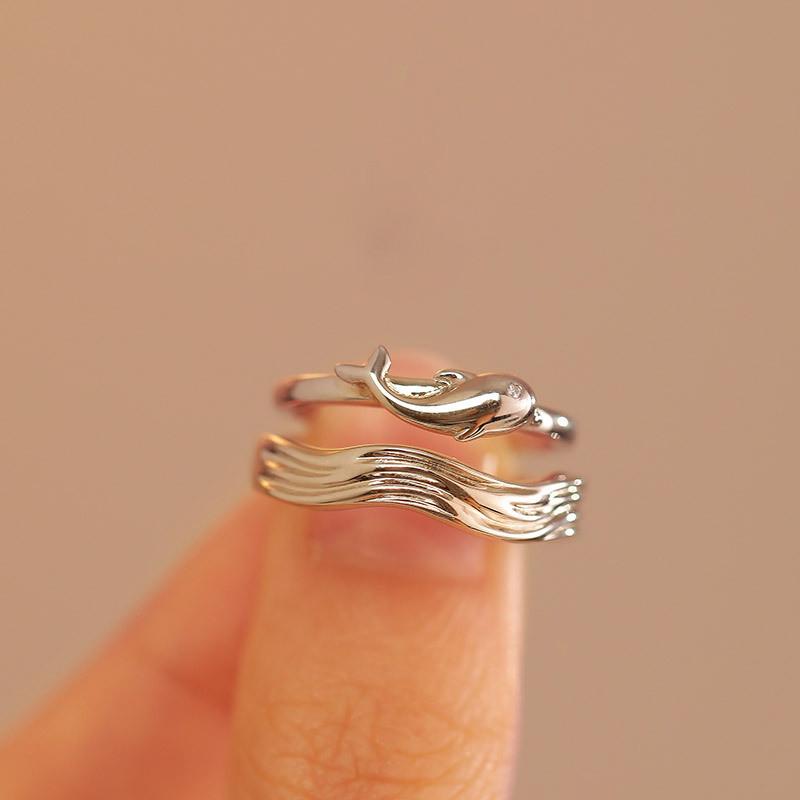 2Pcs Love Heart Electrocardiogram Couple Open Rings For Women Men Lover Black Silver Color Engagement Wedding Valentine'Day Gift