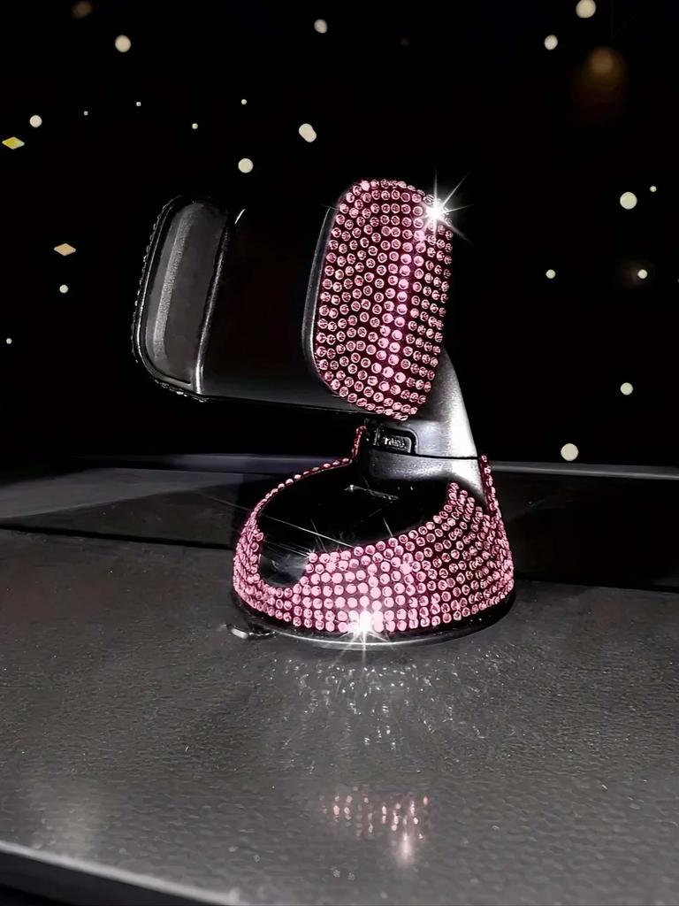 Luxury Rhinestone-Embedded Car Phone Holder - Multi-Functional Rotating Suction Cup Holder, Fits Various Vehicles