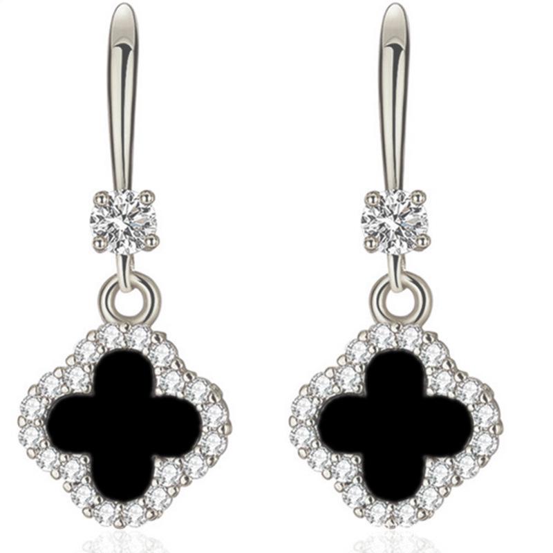 Emerald Stud Earrings with Leaves and Flowers In S925 Sterling Silver, Featuring Zircon Inlay and Metal Ear Hooks - Perfect for Women.