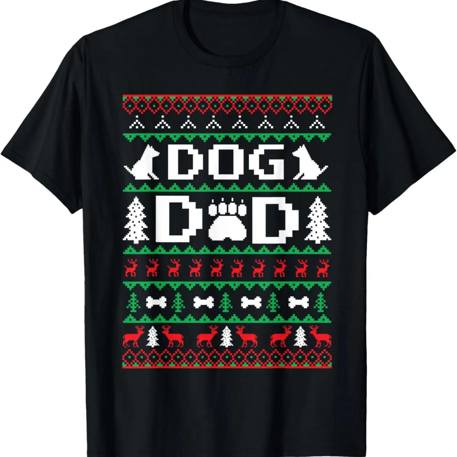 Christmas Dog Dad Shirt for Men Ugly T-Shirt S
