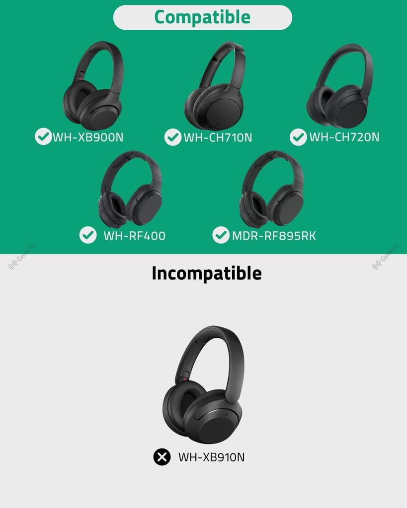 Geekria QuickFit Ear Pads Compatible with Sony WH-XB900N, WH-CH710N, WH-CH720N, WH-RF400, and MDR-RF895RK Headphones (Protein Leather/Black)
