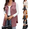 Women Solid Color Button Corduroy Turn Down Collar Loose Casual Sleeveless Vest Coat