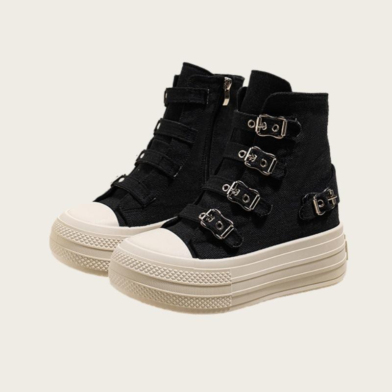 Inner Height Increase of 6.5cm~ Small Versatile High-top Canvas Shoes for Women's Spring and Autumn Breathable Gaobang Platform Shoes Height Increas