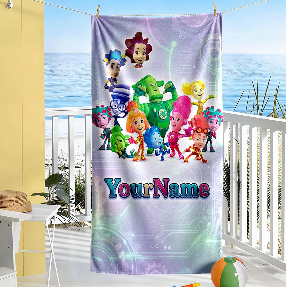 Fixies Customized Name Beach Towel Quick-Dry Soft Microfiber Suitable for Swimming Gym Camping Yoga Vacation