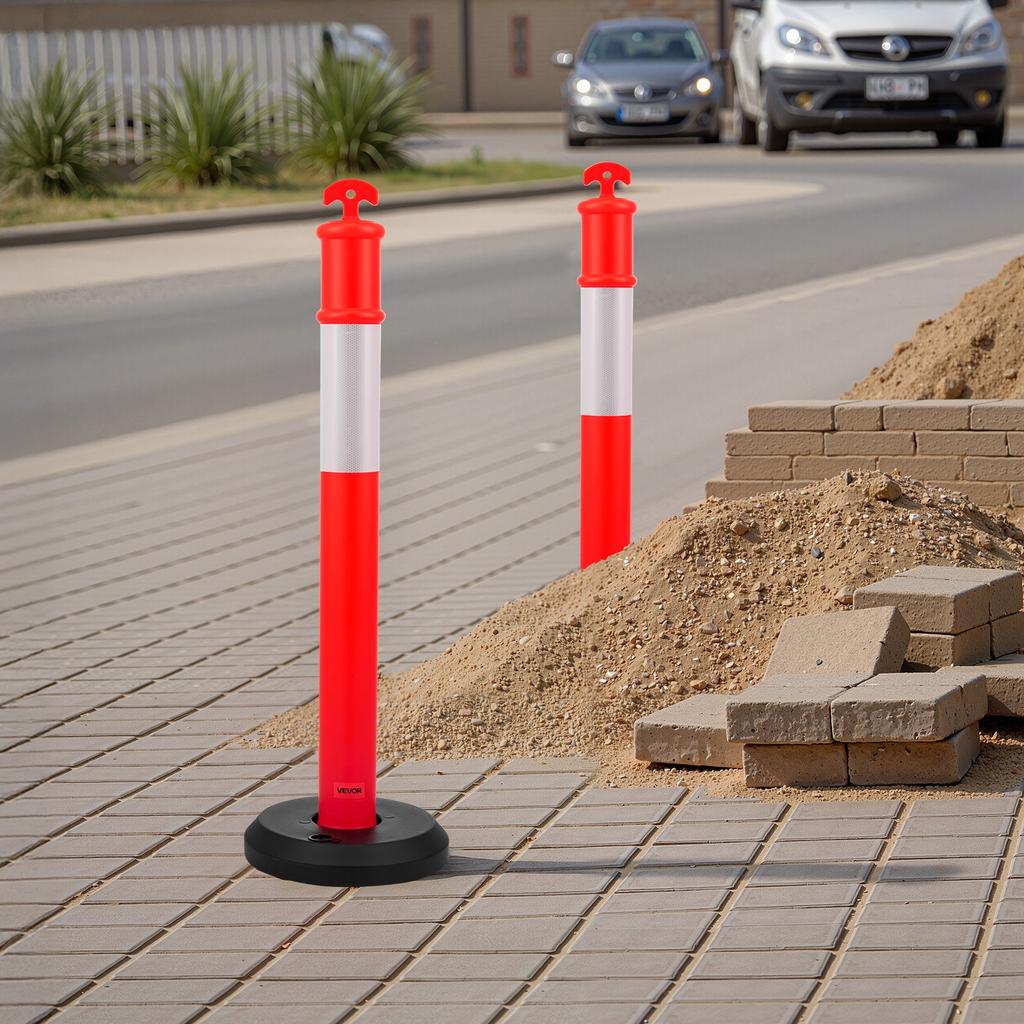 VEVOR 3 Pack Traffic Delineator Posts, 1140 Mm Traffic Safety Cones with Fillable Base and Reflective Strips