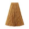 Elegant Pleated Big Swing A-line Skirts Fashion Solid Color Loose Casual Party Skirts High Waist Elastic Summer Spring Sweet Holiday Simple Clothing