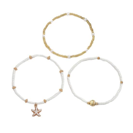 Bohemian Seashell Starfish Anklet Beach Vacation Foot Jewelry with Faux Pearl & Beaded Strands Layered Design Summer Gift for Women A