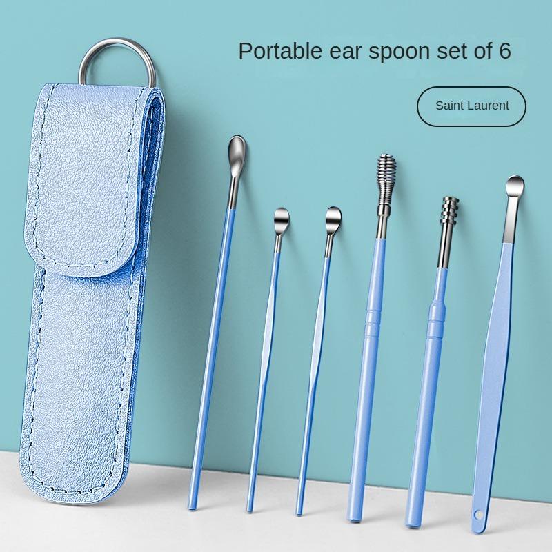 6 Pcs Ear Pick Ear Wax Removal Kit Ear Cleansing Tool Set Ear Curette Cleaner 360° Spiral Design Ear Canal Cleaner Stainless