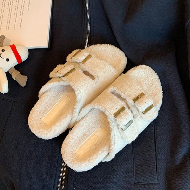 Leniwe jednopaskowe klapki z miękką podeszwą Boken filcowe grube podeszwy puszyste klapki Boken damskie jesienno-zimowe