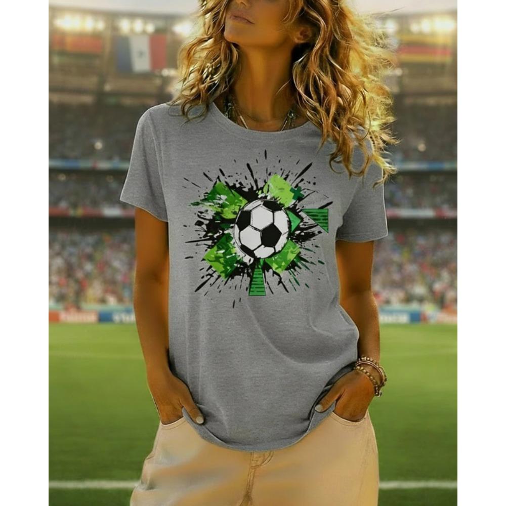 Fashion Women Football Pattern Print T Shirt Funny Casual O-neck Short Sleeves T-shirt Summer Female Tee Shirt