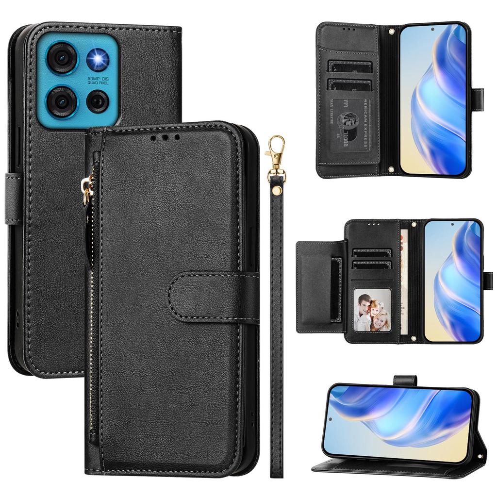 For Motorola Moto G75 5G Case Zipper Pocket Multiple Card Slots Leather Phone Cover