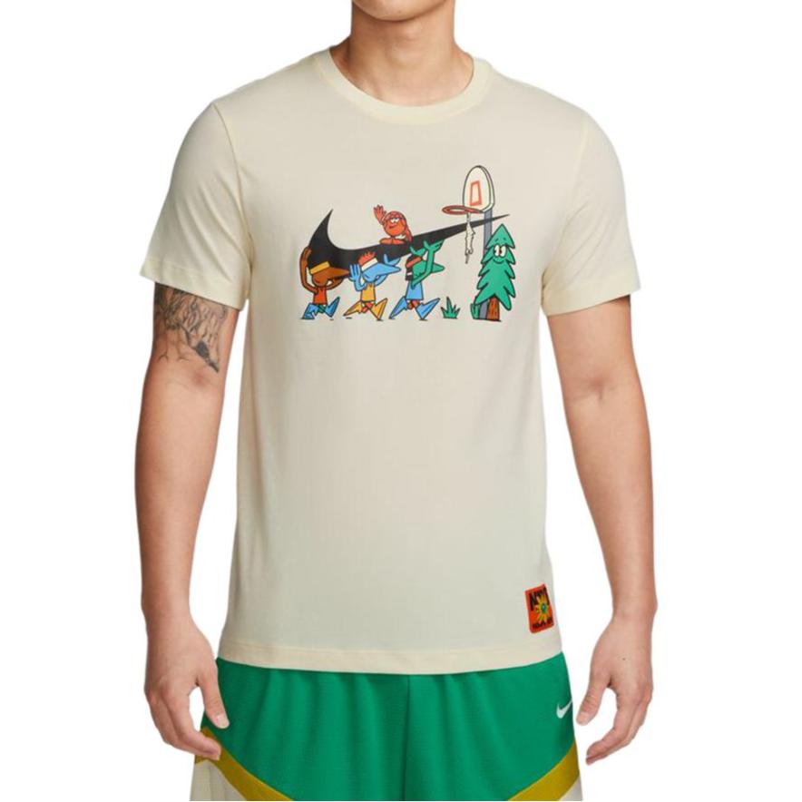 Nike Wzorzysty Nadruk Okrągły Dekolt Szybkoschnący Krótki Rękaw T-Shirt Męski Top Khaki FD0068-113