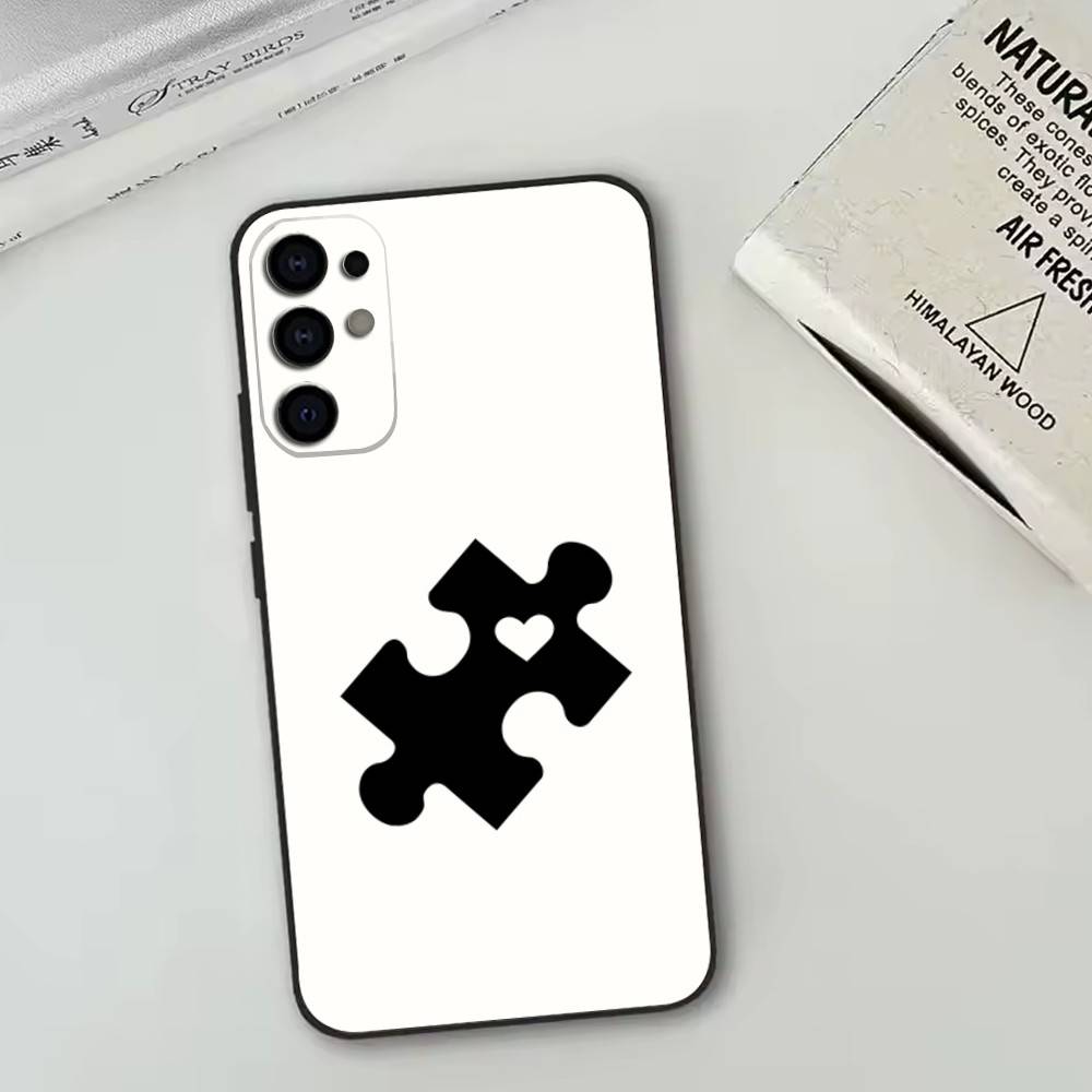 Creative puzzle Phone Case Black Silicone Soft For Samsung S25,S24,S21,S22,S23,S30,Ultra,S20,Plus,Fe,Lite