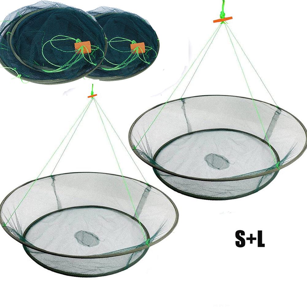 S/L Size Foldable Fishing Net, Portable Crawfish Shrimp Crab Net & Basket Fish Nylon Net Trap For Freshwater & Saltwater Fishing