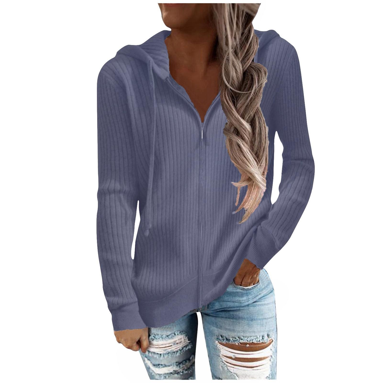 

Женская мода, однотонная толстовка с капюшоном и застежкой-молнией, повседневная толстовка с длинным рукавом, пальто M