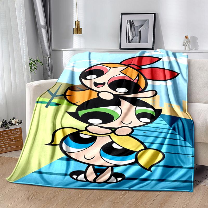 Powerpuff Flannel Blanket Soft Warm All-Season Throw, Design for Camping, Car Travel, Hiking Sofa, Bed, Office Perfect Gift for Parties