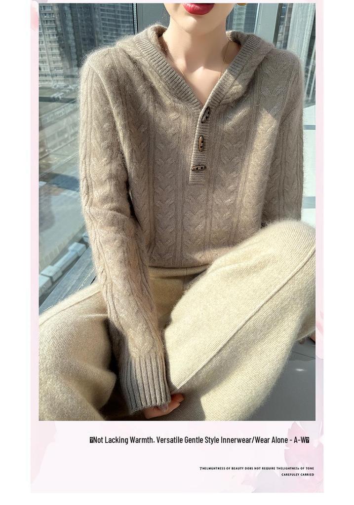 Autumn & Winter Women's Mink Velvet Knit Twist Hoodie - Heavyweight, Loose Fit, Casual Cashmere Sweater