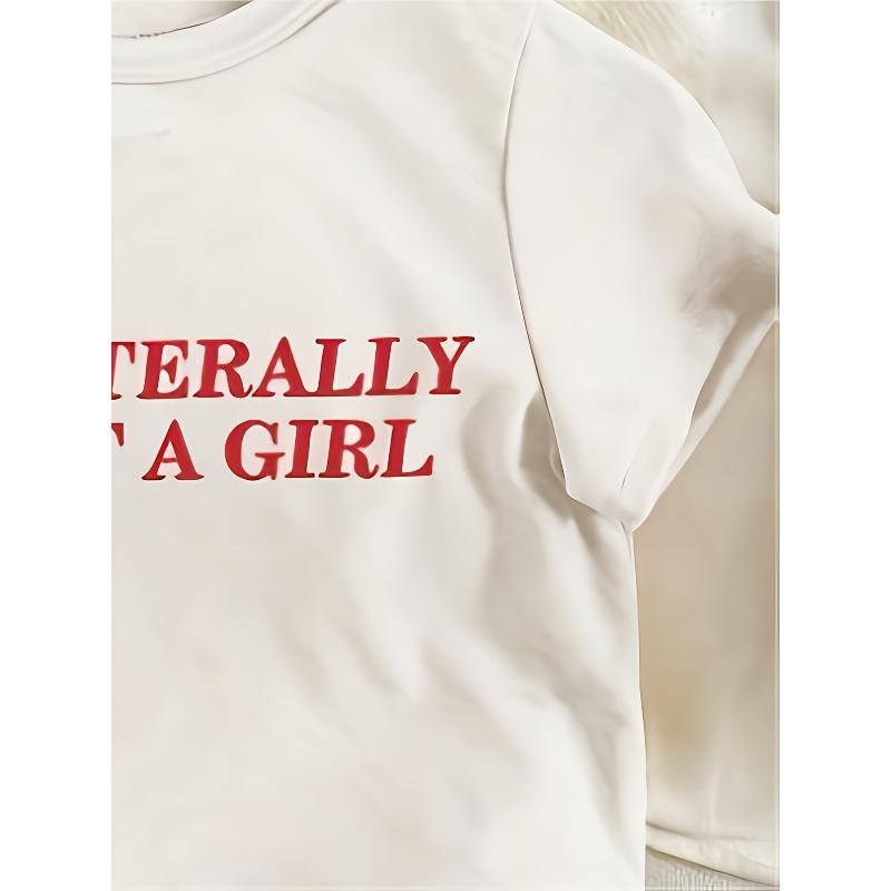 European Size Girls Round Neck Short Sleeved T Shirt with Unique English Print