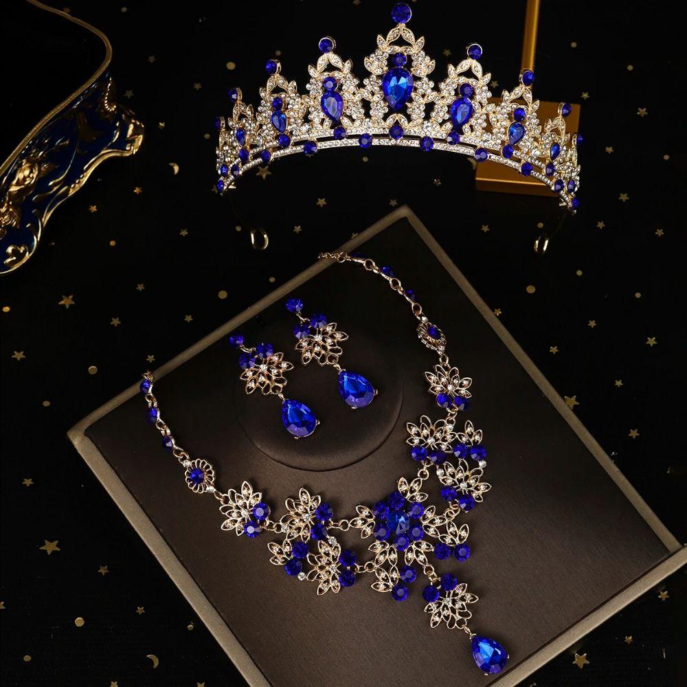 Shiny Bridal Jewelry Sets Baroque Style Crystal Headdress Exquisite Tiara Earrings Necklace  Women