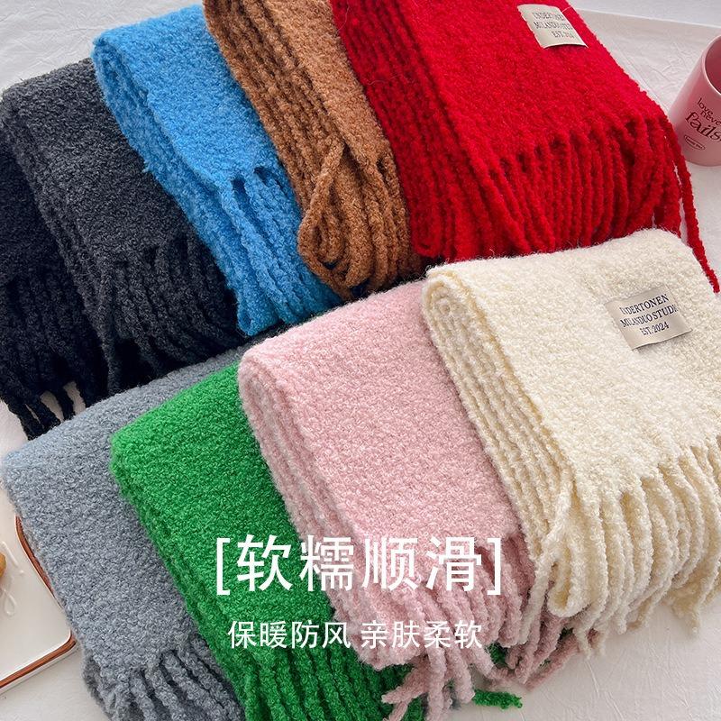 Winter atmosphere White scarf Warm lamb plush scarf Women's winter grade Thickened tassel Couple shawl
