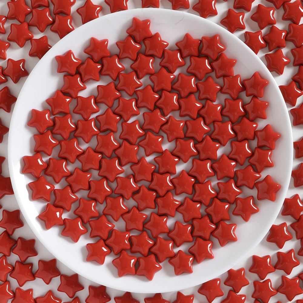 

50 шт./пакет, украшенная рождественскими украшениями красная, темно-зеленая пятиконечная звезда, аксессуары из смолы, крем для самостоятельного изготовления, чехол для телефона, шпилька, материал для звезд красный