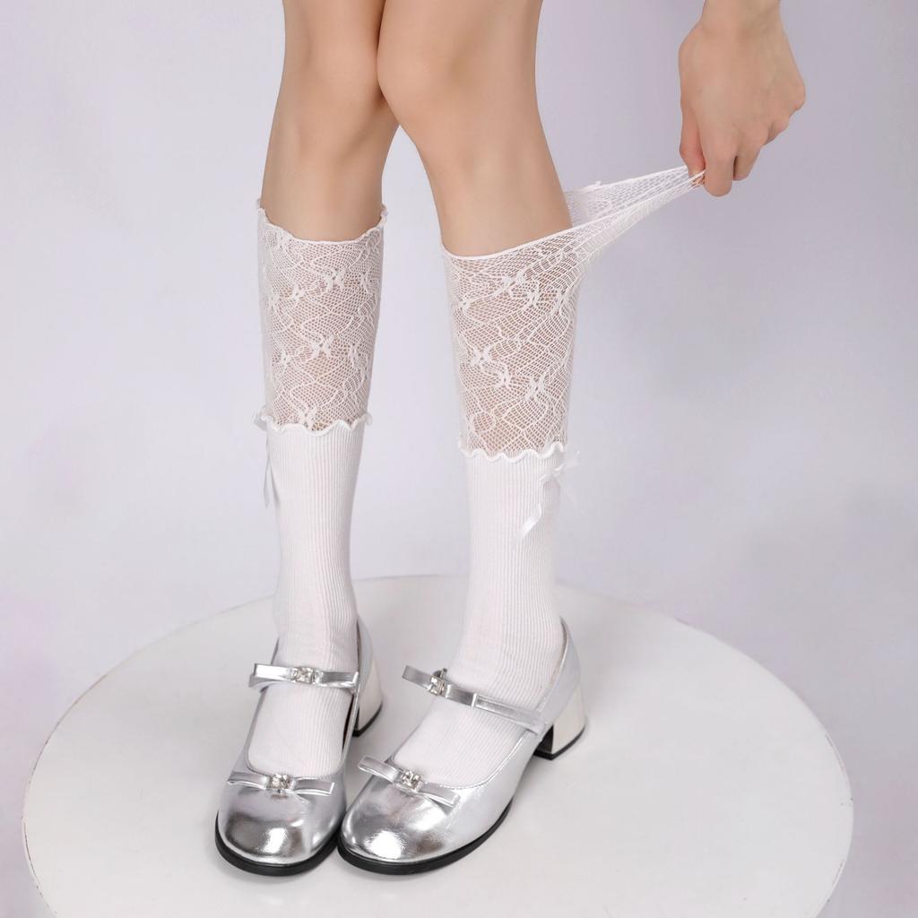 Purely desirable lace socks, ballet-style mid-calf socks with lace stitching jk Bowknot White Socks Lolita