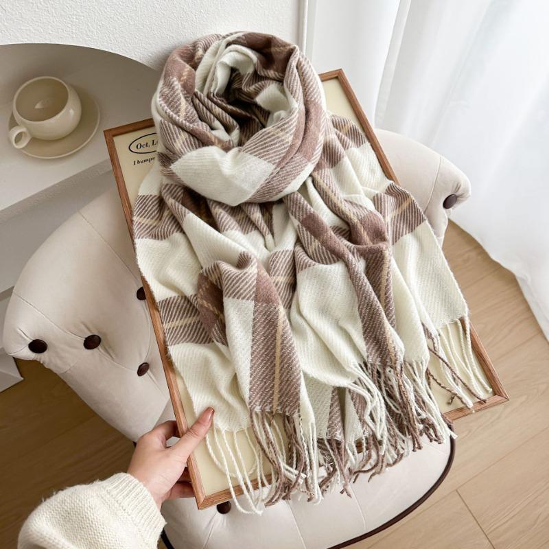 New Scarf Female Autumn and Winter Couple Classic Versatile Student Thickened Long Thermal Plaid Shawl Dual-purpose