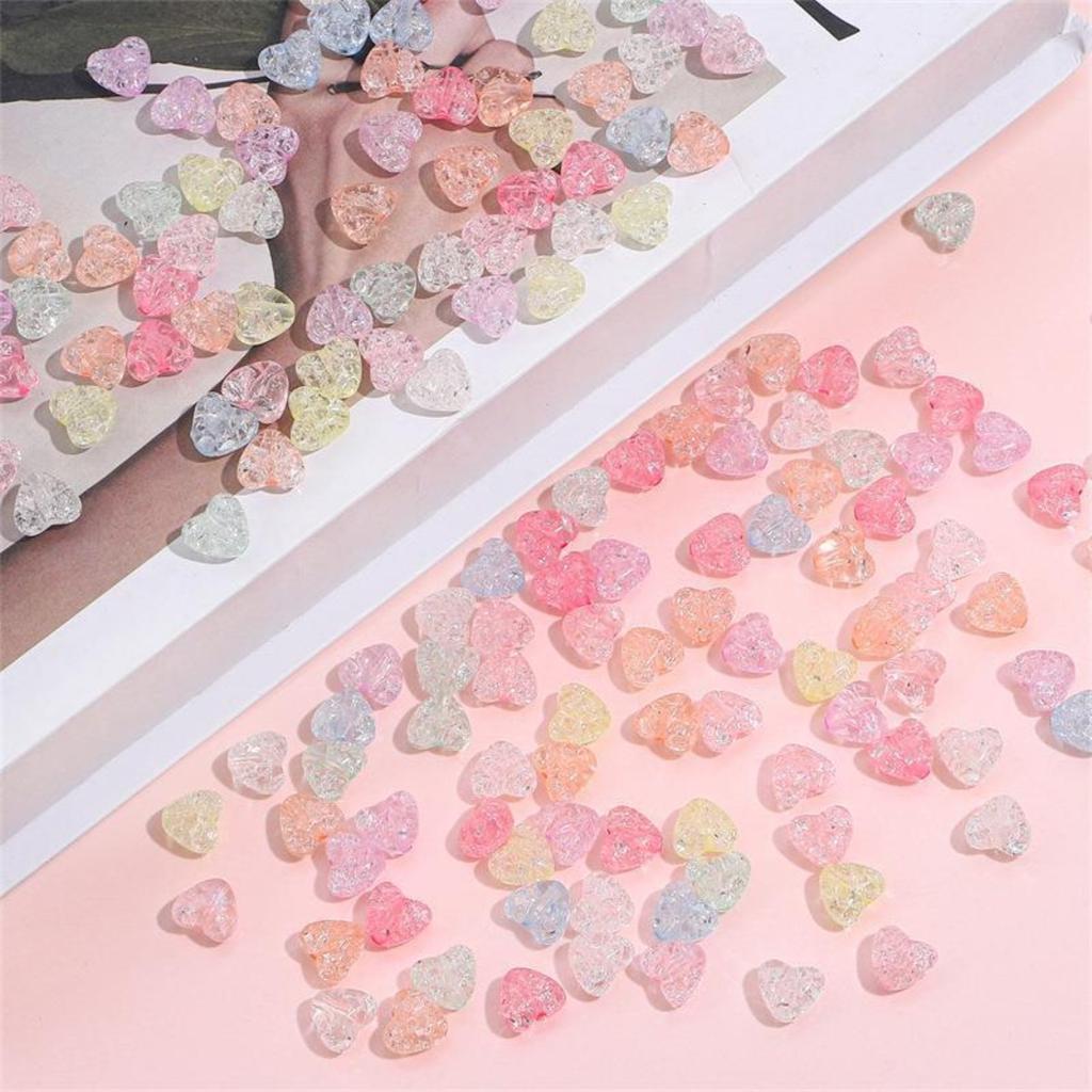 TX23 70pcs 10x9mm Candy Color Petite Acrylic Minimalist Inner Peach Heart Charm Bead DIY Handmade Jewelry Bracelet Accessories