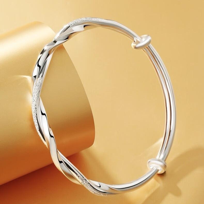 Fashion 925 Silver Adjustable Bracelets For Women Vintage Elegant Geometric Shiny Frosted Bangle Party Jewelry Gifts