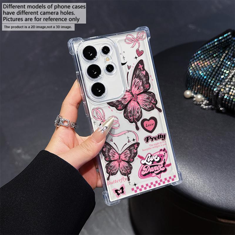Pink Dreamy Butterfly Phone Case for Samsung A20s A21s A23 A24 25 26 31 32 32 33 34 35 50 51 52 53 54 73 Transparent Soft Covers