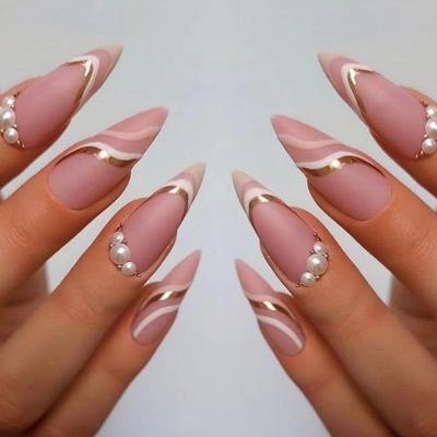 Nagel-Kunst-Tipps: Französische tragbare weiße Perlenrand-Nagelaufkleber und fertige künstliche Nägel