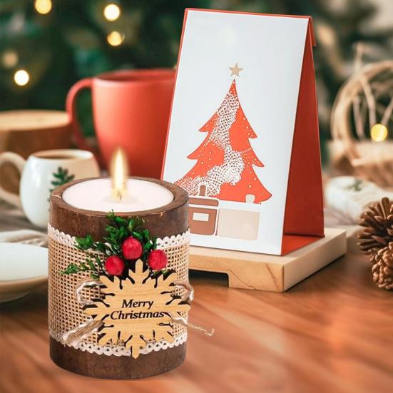 Vánoční svícen Dřevěný Veselé Vánoce Svícen na čajovou svíčku Slavnostní dekorace Vánoční svícen na čajovou svíčku pro sváteční dárek Dekorace na novoroční párty