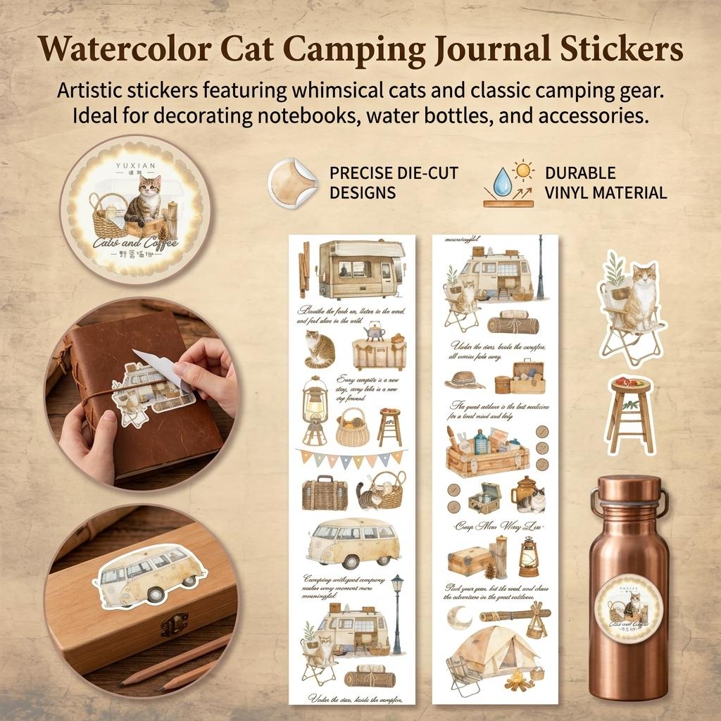 Washi Tape Retro Coffee Cat Pattern 5cmx2m for Journal Decoration Scrapbooking and DIY Crafts