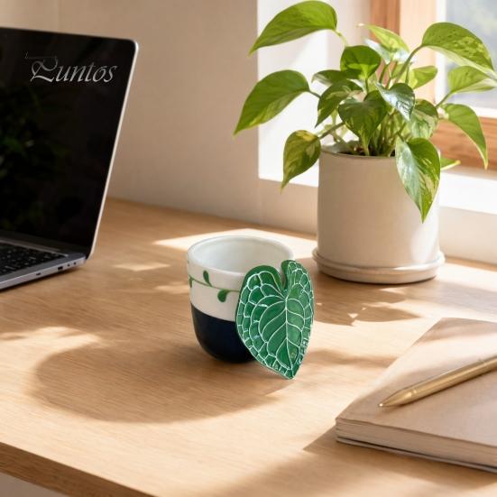 Tropical Leaf Handle Mug Ceramic Coffee with 3D Handle, 10oz Microwave Dishwasher Safe Tea Home Cup for Office, Creative Plant Lover Gift Birthday