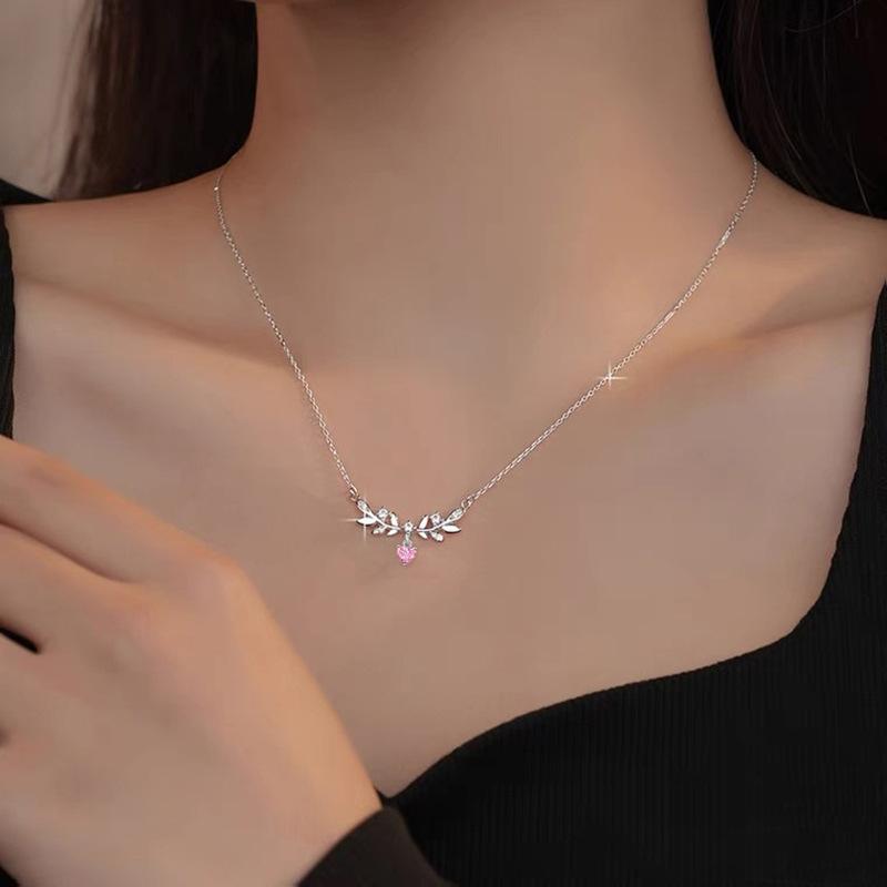 Original Moon Osmanthus Necklace Women's Light Luxury Niche Ins Pink Love Pendant Stainless Steel Collarbone Chain