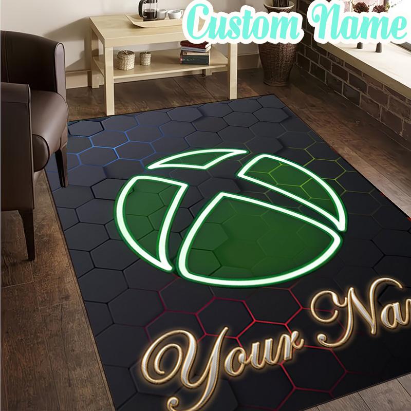 Custom Name Game box Neon Logo Rug, Office Rug, Chair Rug, Carpet for Living Rooms, Doormat Game Rug Home Decor Christmas Gifts