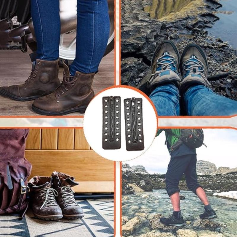 PU Leather Zippered Shoelace Inserts Waterproof Leather Zippered Shoelace Easy Installation for Hiking Boot Enhancement