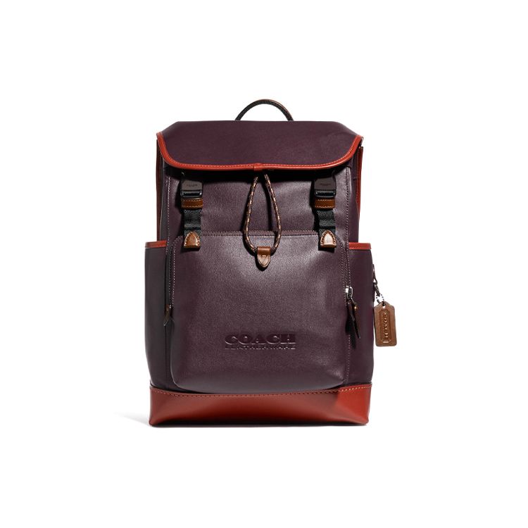 

Coach League Flap 28 Classic Drawstring Casual Travel Leather Backpack Large Men backpack Black-Copper Burgundy C5342-JIMJU Basic Set (Bag+Dust Bag)