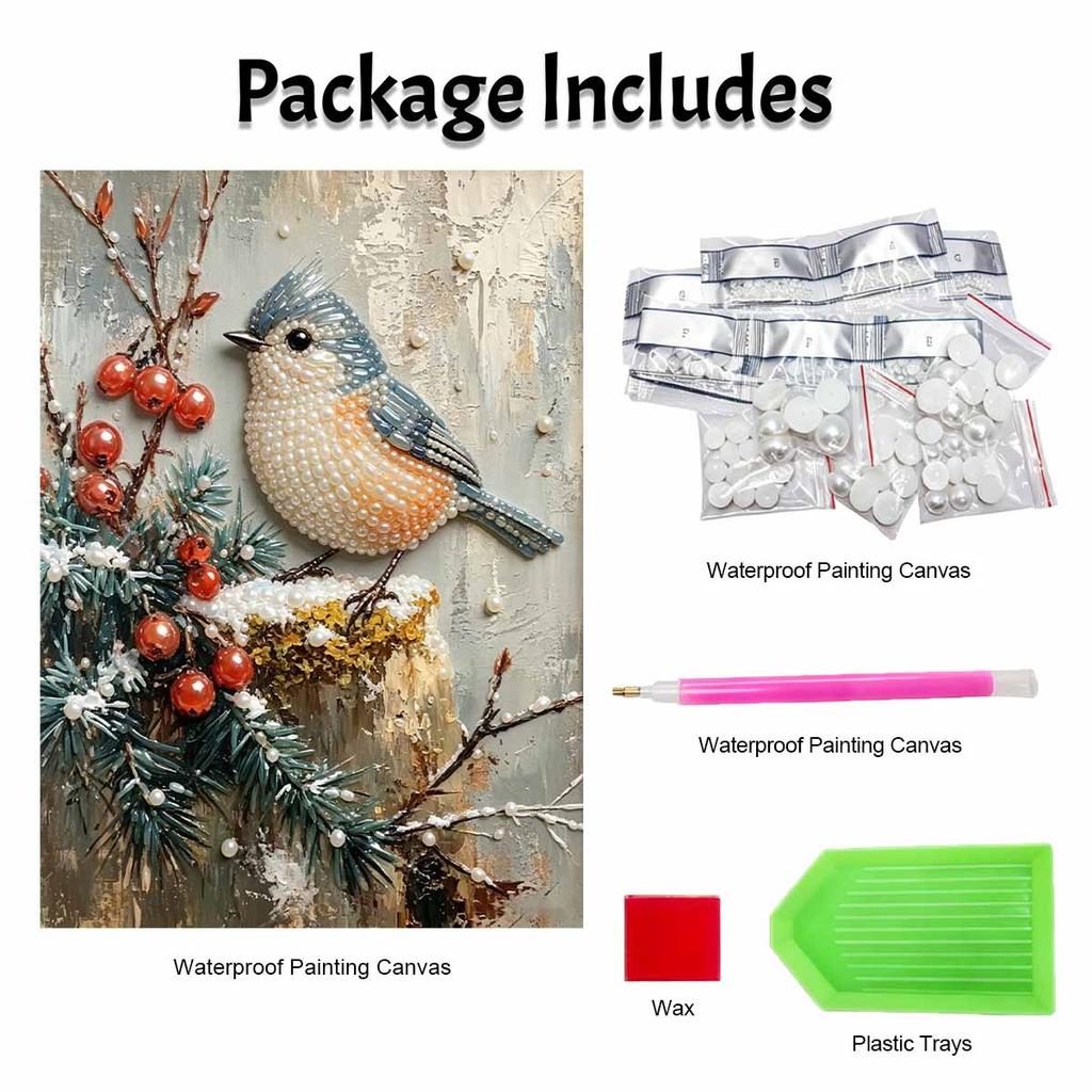 DIY Perlen- und Diamantmalerei-Set für Erwachsene und Anfänger. Wintervogel und Beeren Funkelnde Bastelkunst. Hauptwand-Dekor. Handgemachte Geschenke