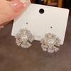 Copper-plated real gold super flash metal wind diamond-set pearl flower stud earrings women's simple fashion temperament earrings silver needle earrin