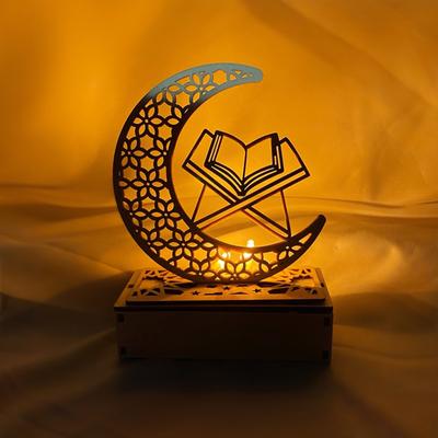 Eid Ramadan Nachtlampjes Houten Maanlicht Ramadan Eid Mubarak Bureaulamp Halve Maan Feest LED Fee